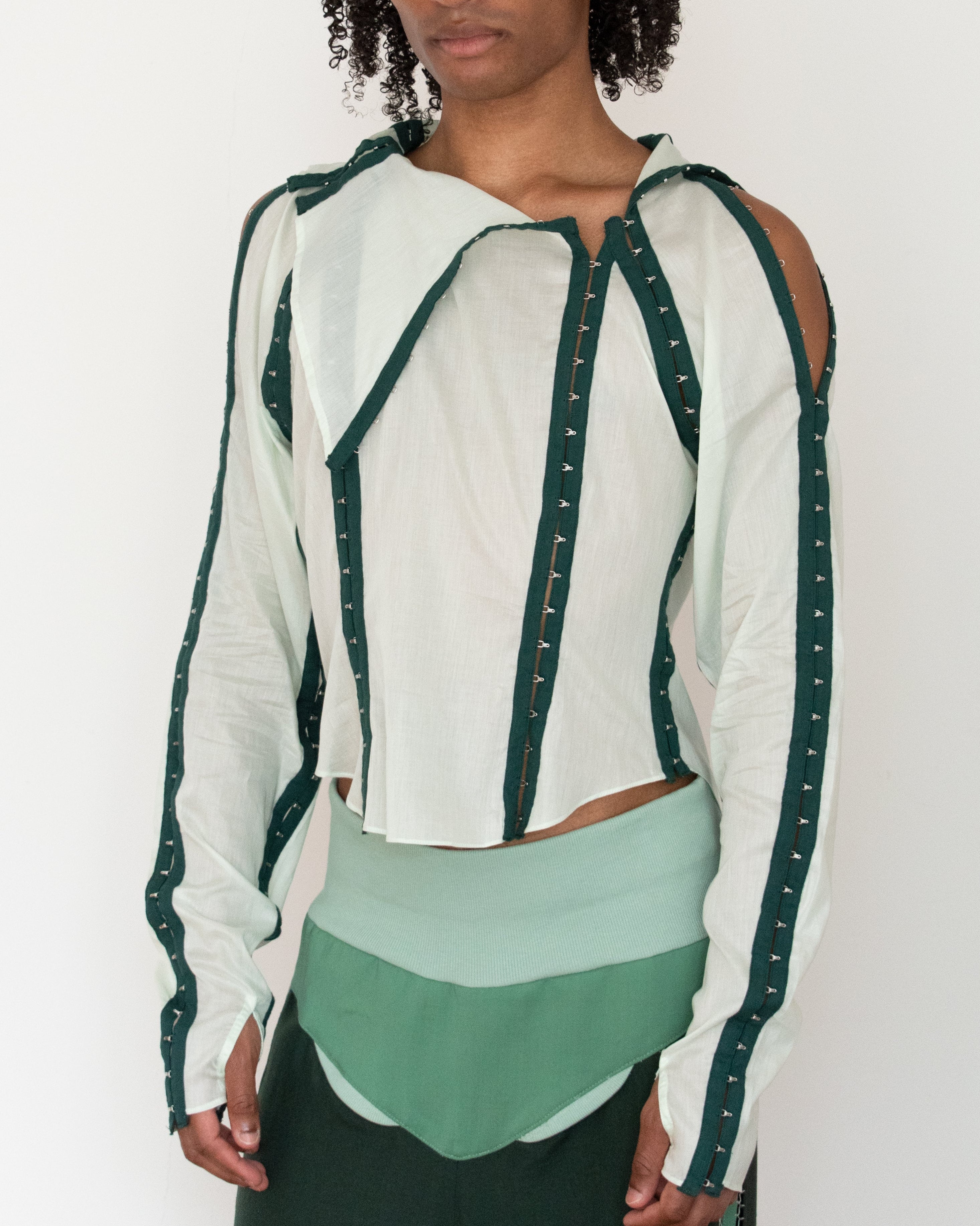 Hook and eye tape shirt