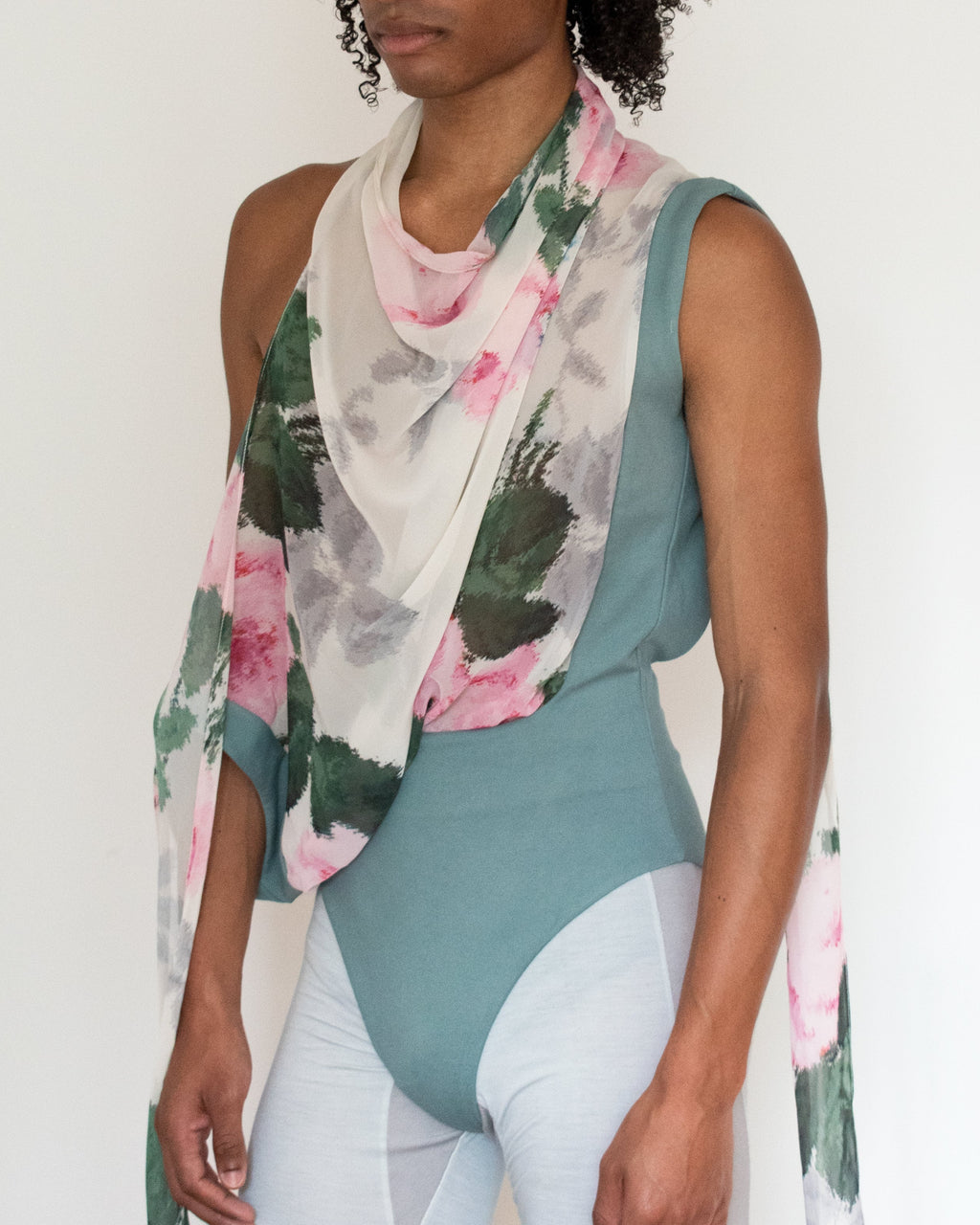 Leotard with floral drape