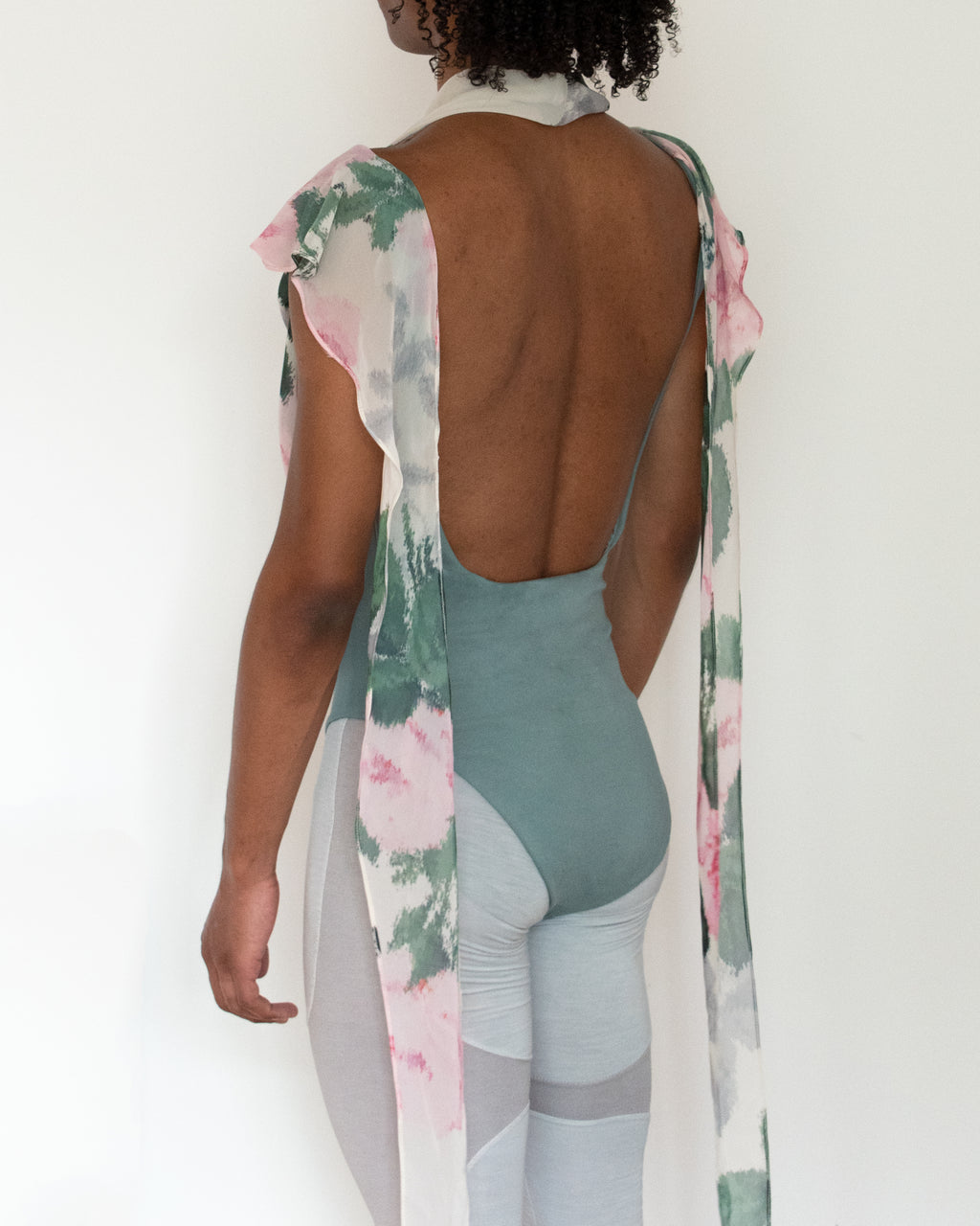 Leotard with floral drape