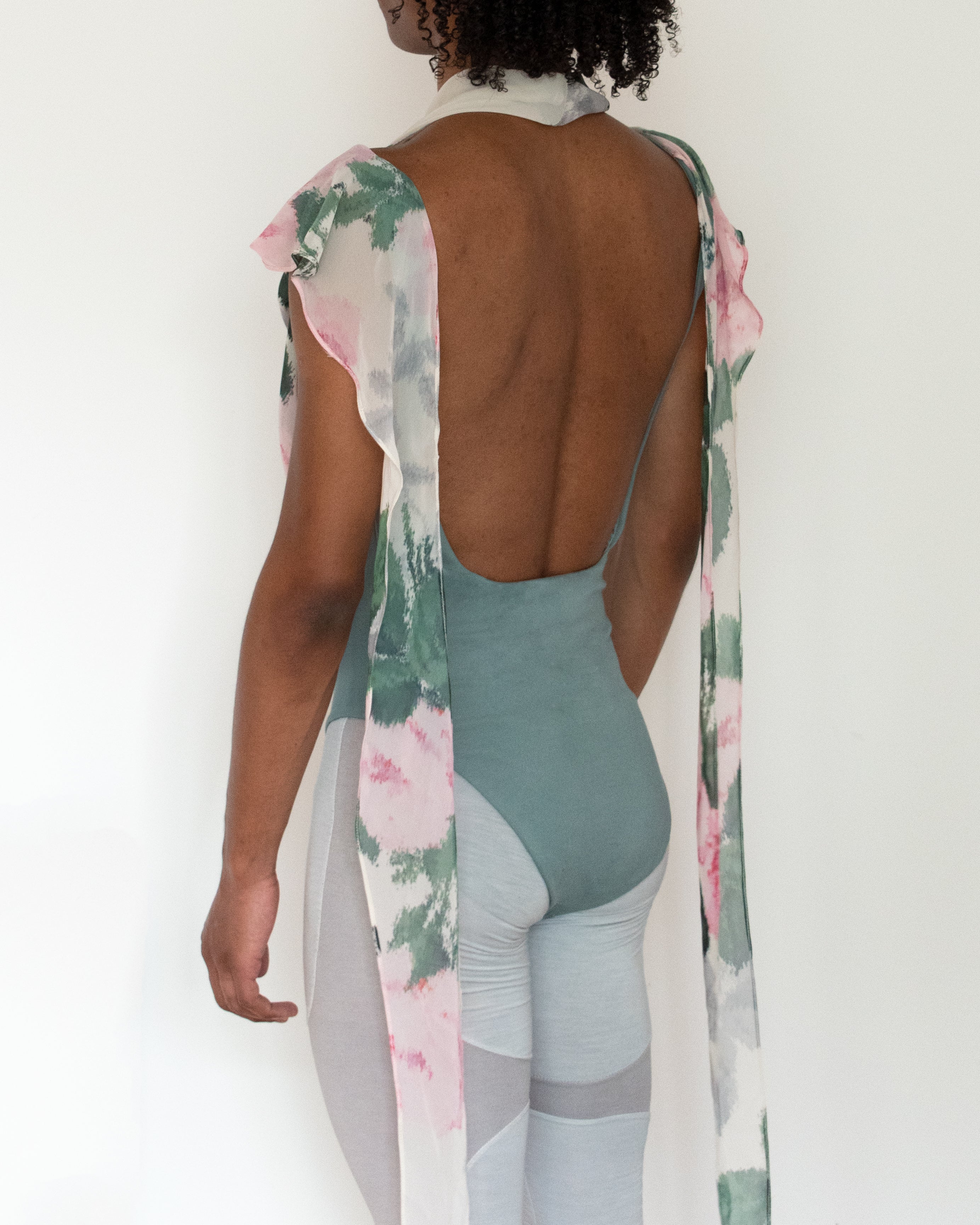 Leotard with floral drape
