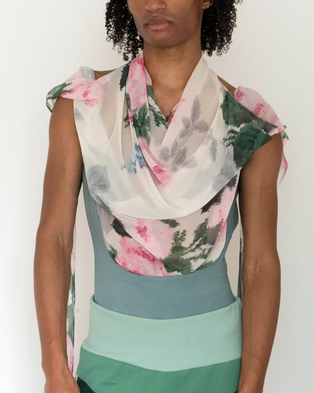 Leotard with floral drape