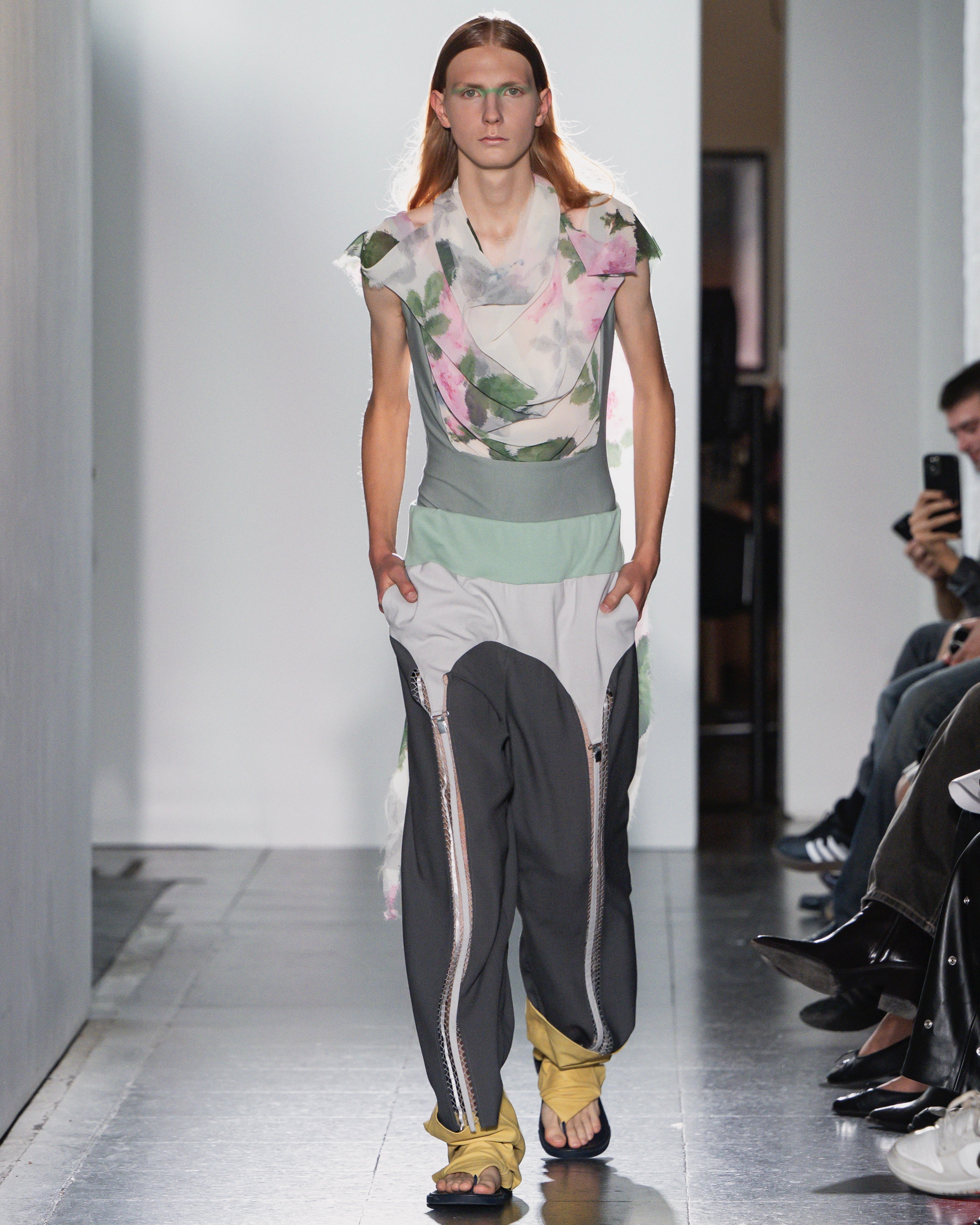 Leotard with floral drape